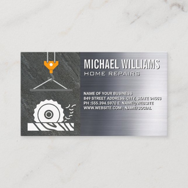 Circular Saw | Crane | Steel | Construction Business Card (Front)