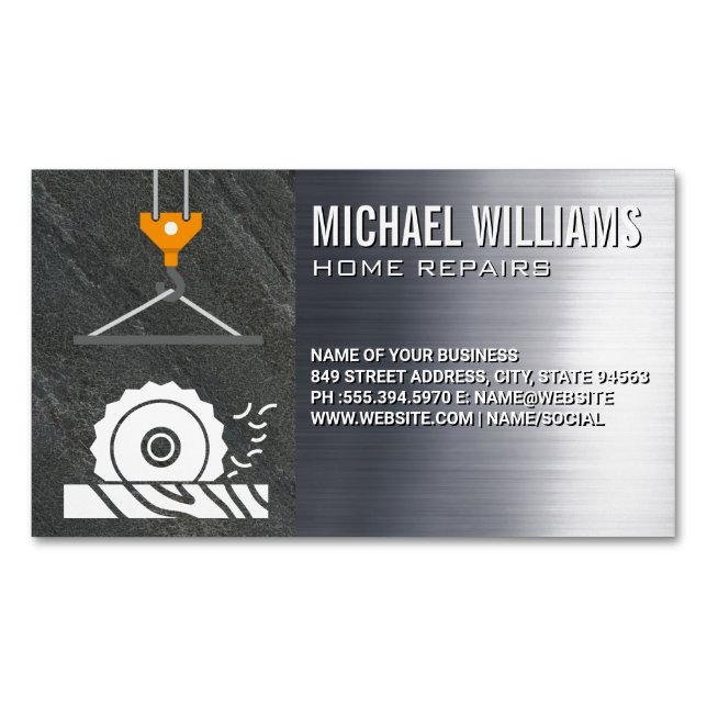 Circular Saw | Crane | Steel | Construction Business Card Magnet (Front)