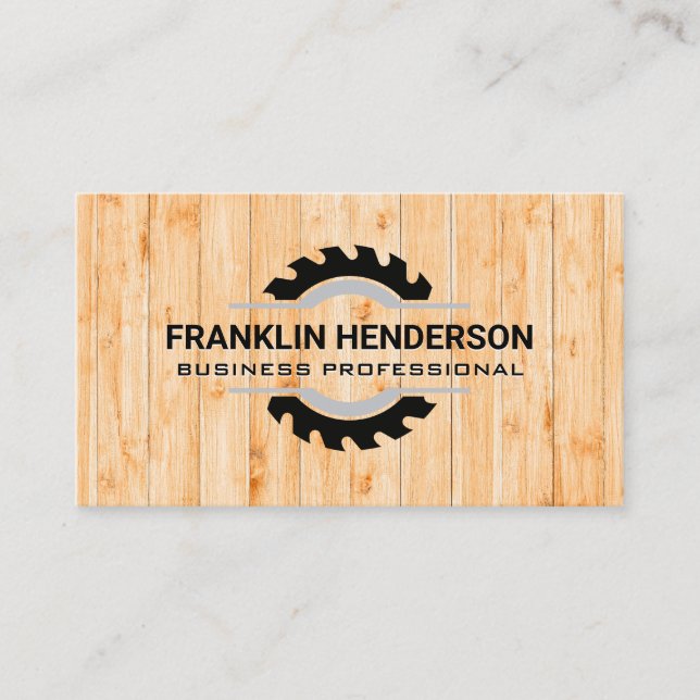 Circular Saw | Lumber Wooden Boards Business Card (Front)