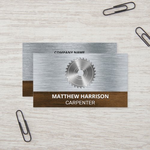 Circular Saw  Metal and Wood Background Business Card