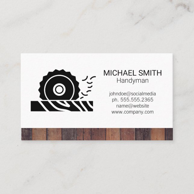 Circular Saw Wood Logo Business Card (Front)