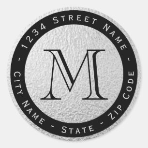 Circular Silver Foil Monogram Return Address Label