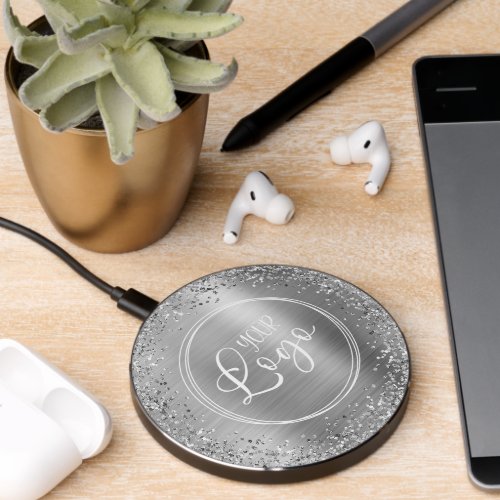 Circular Silver Glitter and Foil Logo Wireless Charger