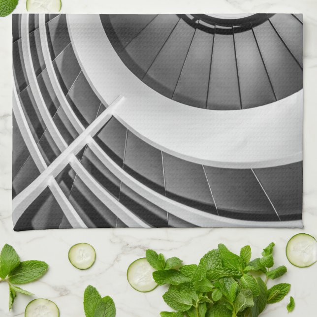 Circular Stairway BW Kitchen Towel (Folded)