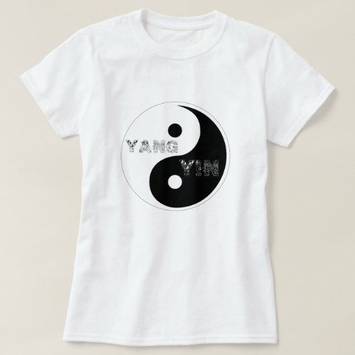 Circular Taijitu Yin and Yang symbol on white T_Shirt