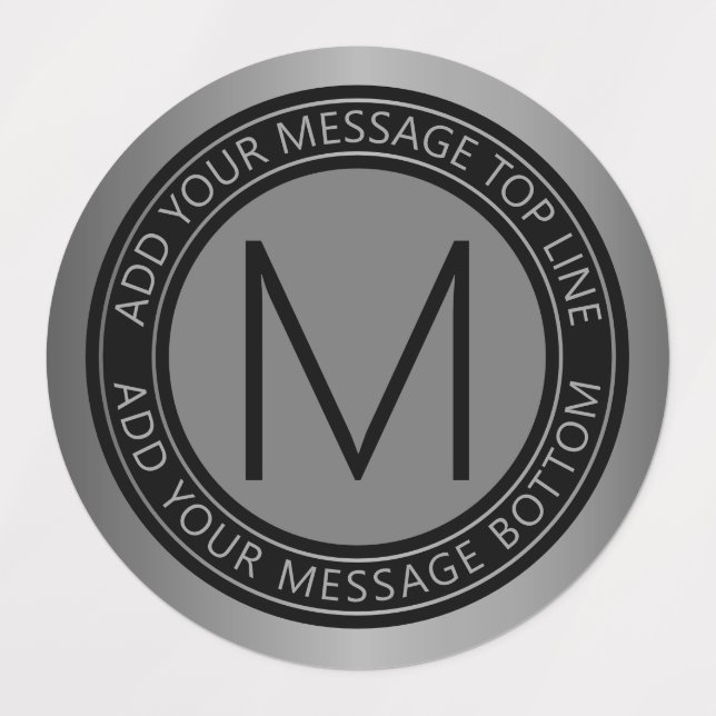 Circular Text & Monogram | Dark Faux Silver Grey Labels (Design 1)