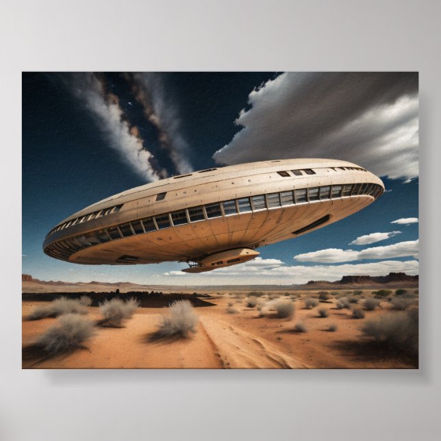 Circular UFO Over Desert Poster (Front)