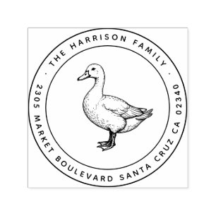 Circular Vintage Duck Family Name Return Address Self-inking Stamp