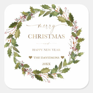 Circular Winter Berries Green Foliage Christmas Square Sticker