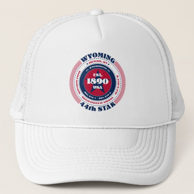 Circular Wyoming State Patriotic Trucker Hat (Front)