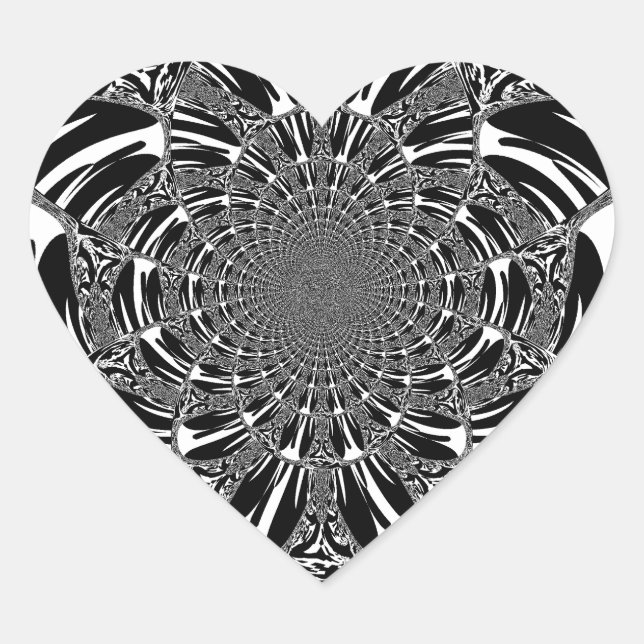 Circular Zebra Kaleidoscope Art Print Heart Sticker (Front)