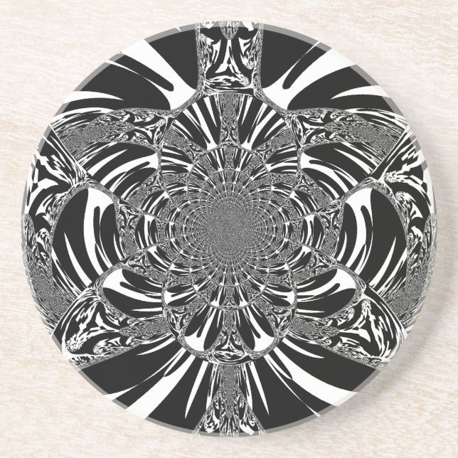 Circular Zebra Kaleidoscope Art Print Sandstone Coaster (Front)