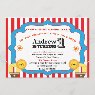 Circus 1st Birthday Party Invitation
