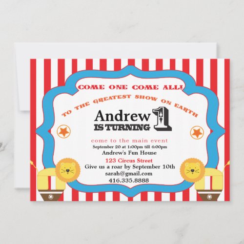 Circus 1st Birthday Party Invitation
