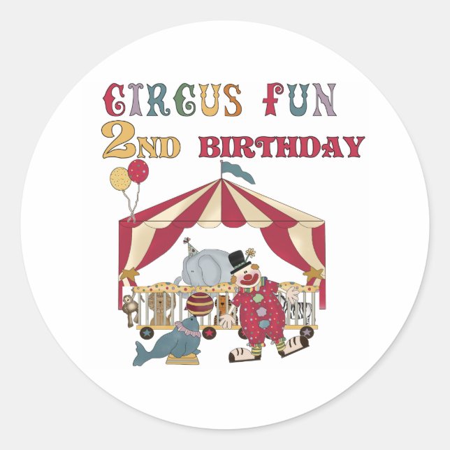 Circus 2nd Birthday Classic Round Sticker (Front)