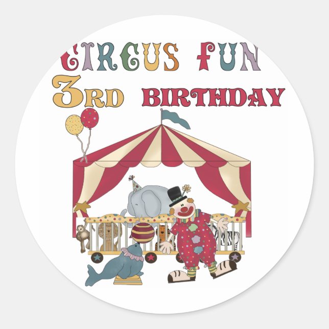 Circus 3rd Birthday Tshirts and Gifts Classic Round Sticker (Front)