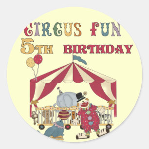 Circus 5th Birthday tshirts and Gifts Classic Round Sticker