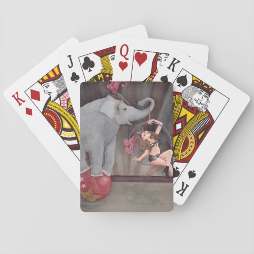 Circus Acrobat Elephant Playing Cards Watercolor