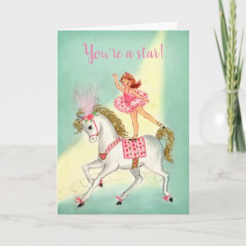 Circus Acrobat on Horse Valentine Holiday Card