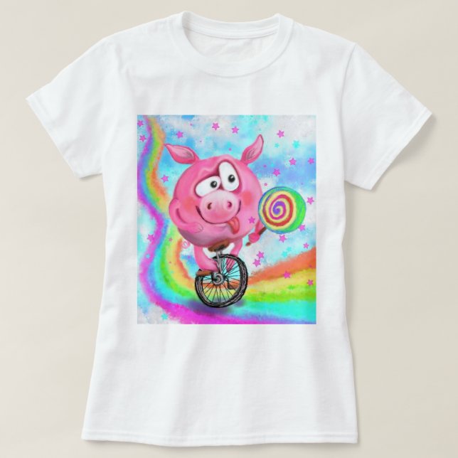 Circus Acrobat Piggy with Lollipop Funny T-Shirt (Design Front)