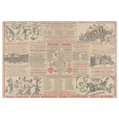 Circus Acrobat Vintage Newspaper Typography  Tissue Paper