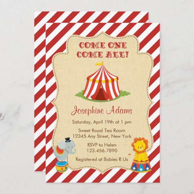 Circus Animal Baby Shower Invitation (Front/Back)