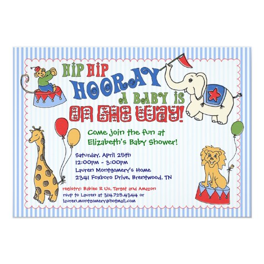 Circus Animal Baby Shower Invitation - Blue