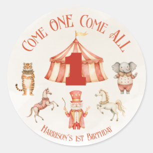 Circus Animal First Birthday Classic Round Sticker