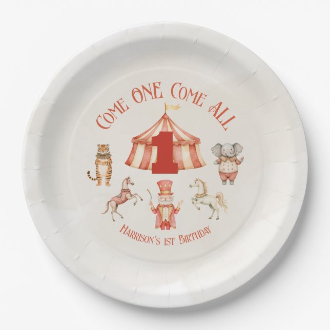 Circus Animal First Birthday Paper Plates (Front)