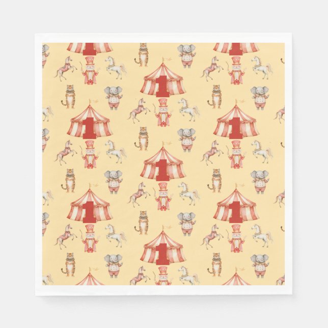 Circus Animal Pattern First Birthday Napkins (Front)