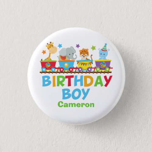 Circus Animal Train Cute Custom Birthday Boy Button