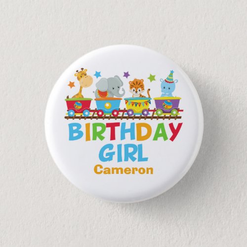 Circus Animal Train Cute Custom Birthday Girl Button