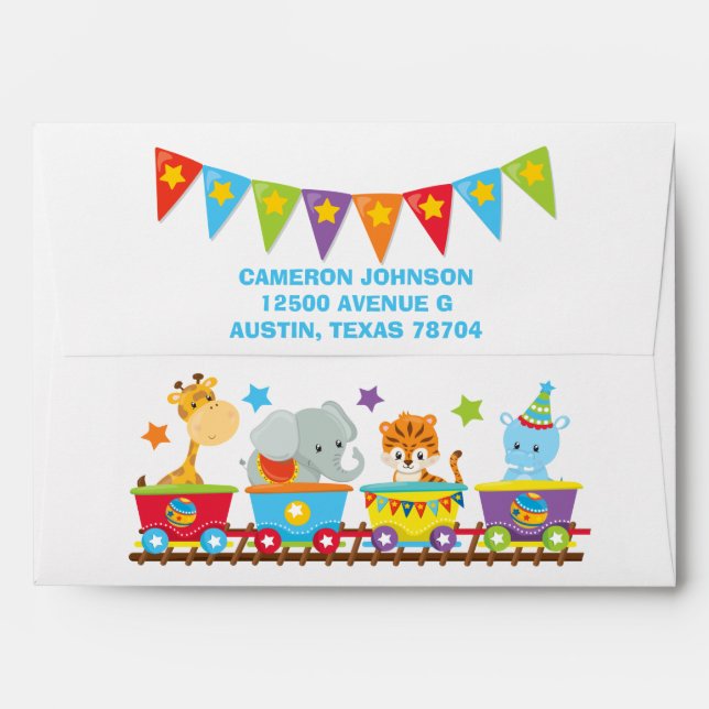Circus Animal Train Cute Kids Birthday Party Envelope (Back (Top Flap))
