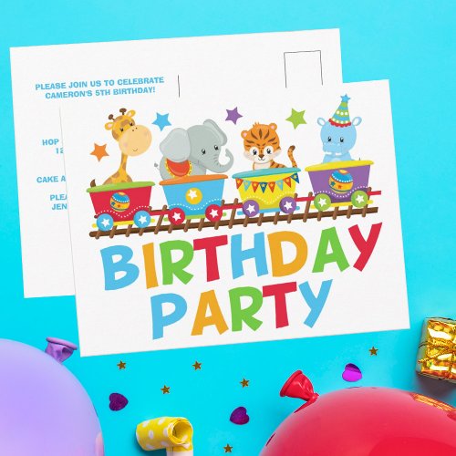 Circus Animal Train Cute Kids Birthday Party Postcard