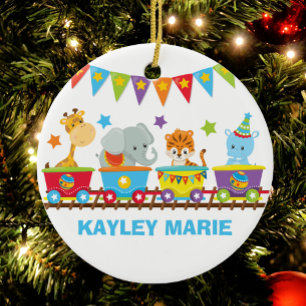Circus Animal Train Cute Kids Custom Ceramic Ornament