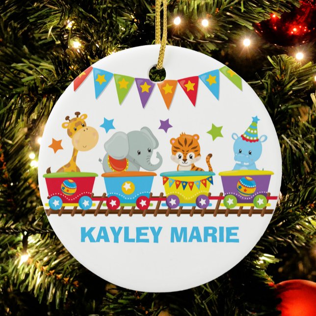 Circus Animal Train Cute Kids Custom Ceramic Ornament (Creator Uploaded)