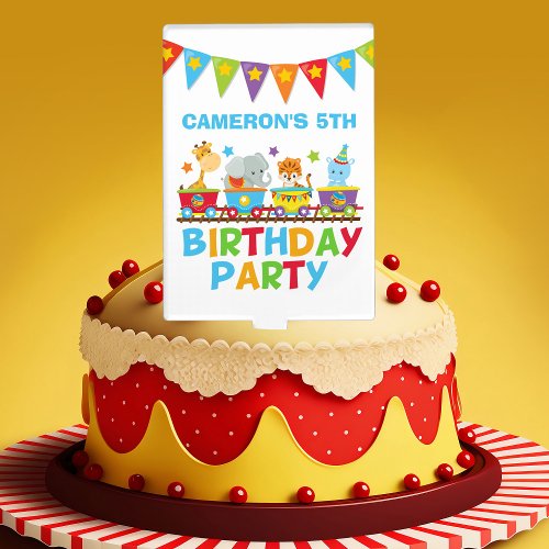 Circus Animal Train Cute Kids Name Birthday Party Cake Topper