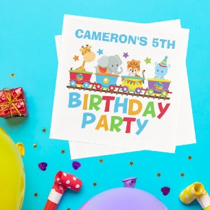 Circus Animal Train Cute Kids Name Birthday Party Napkins