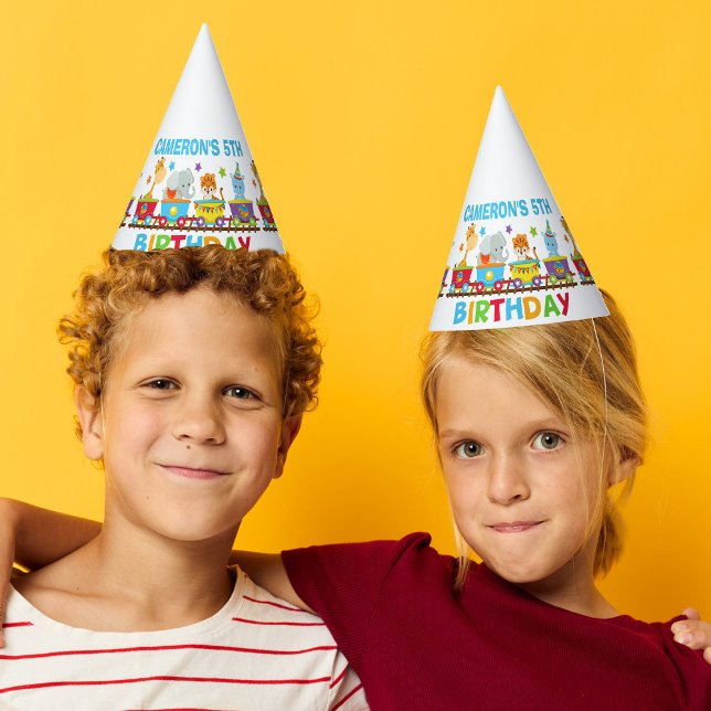 Circus Animal Train Cute Kids Name Birthday Party Party Hat (Creator Uploaded)