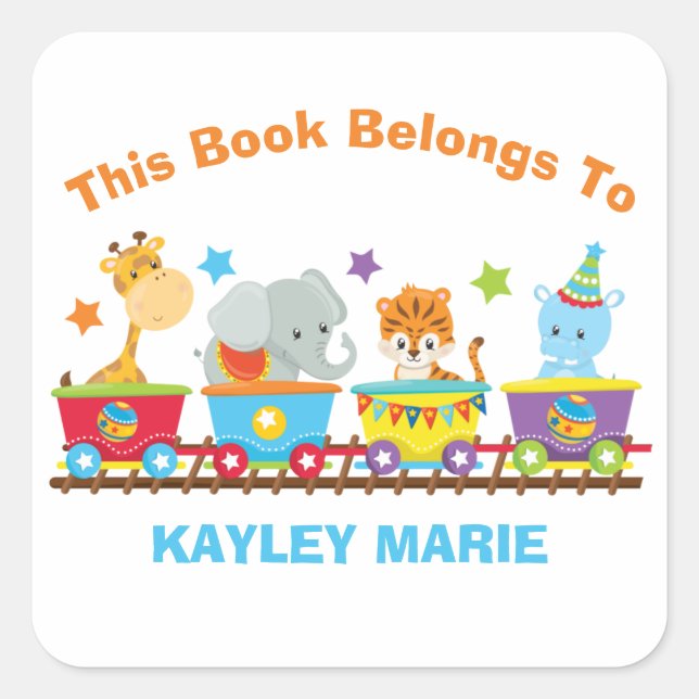 Circus Animal Train Cute Kids This Book Belongs To Square Sticker (Front)