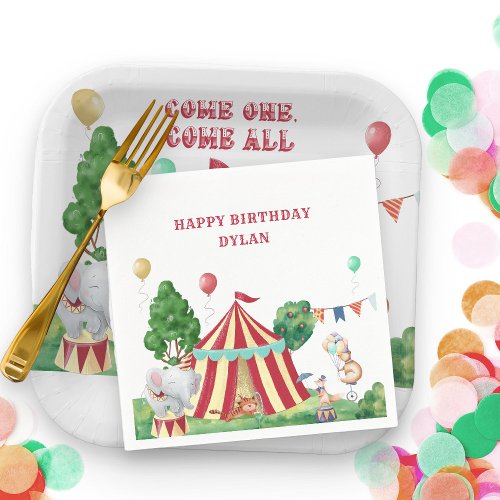 Circus Animals and Big Top Kids Birthday Party Napkins