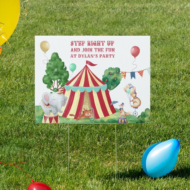 Circus Animals and Big Top Kids Birthday Party Sign (Circus Themed Yard Sign personalized for Kids Birthday)
