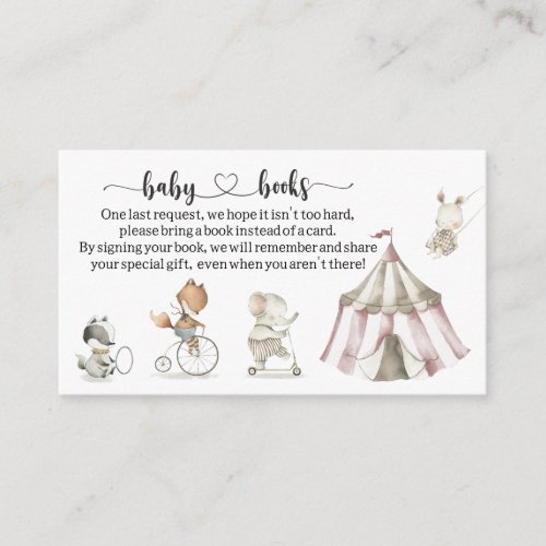 Circus Animals Baby Shower Book request Enclosure Card