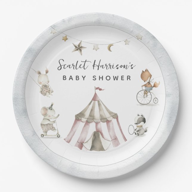 Circus Animals Baby Shower  Paper Plates (Front)
