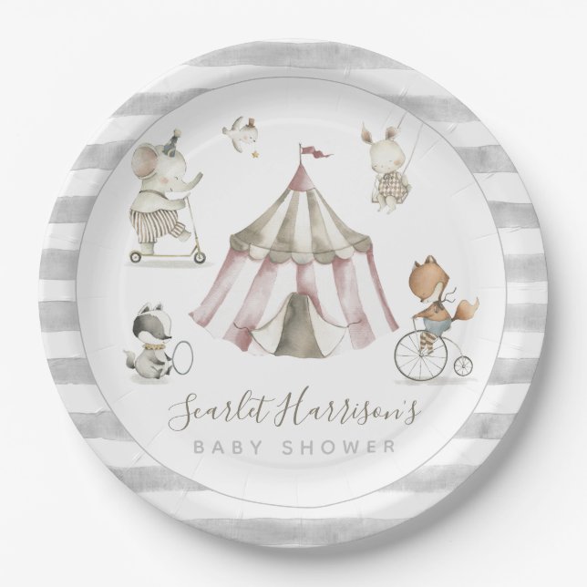 Circus Animals Baby Shower  Paper Plates (Front)