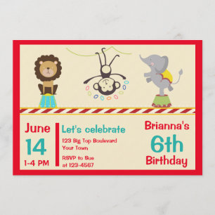 Circus Animals Birthday Invitation