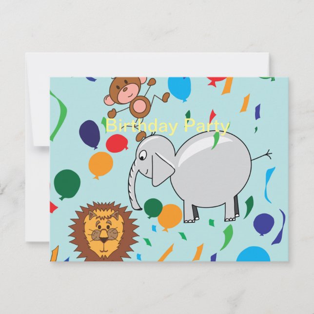 Circus Animals Birthday Invitation  (Front)
