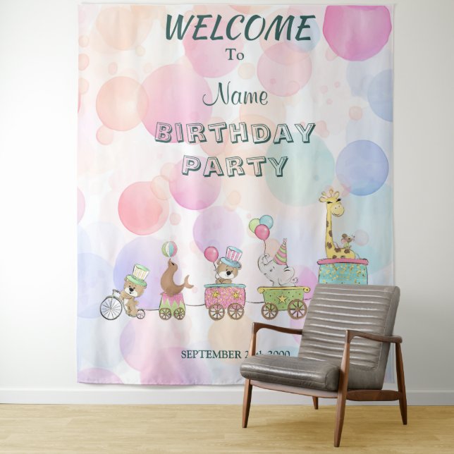 Circus Animals Birthday Party Backdrop (In Situ)