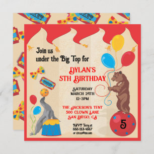 Circus Animals Birthday Party Invitation Card