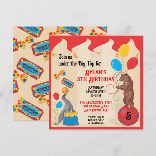 Circus Animals Birthday Party Invitation Card